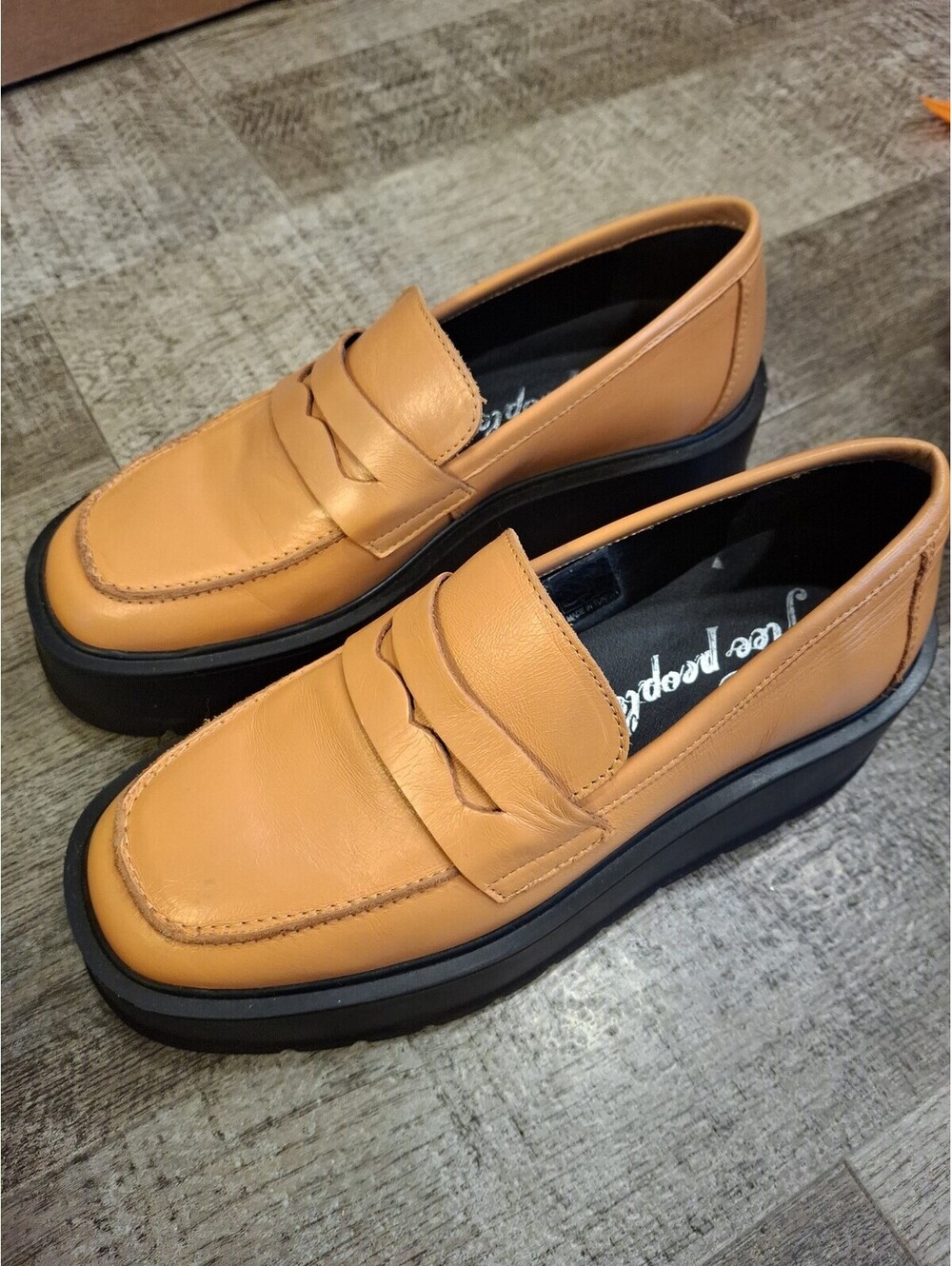 Free People Tan Platform Penny Loafers
